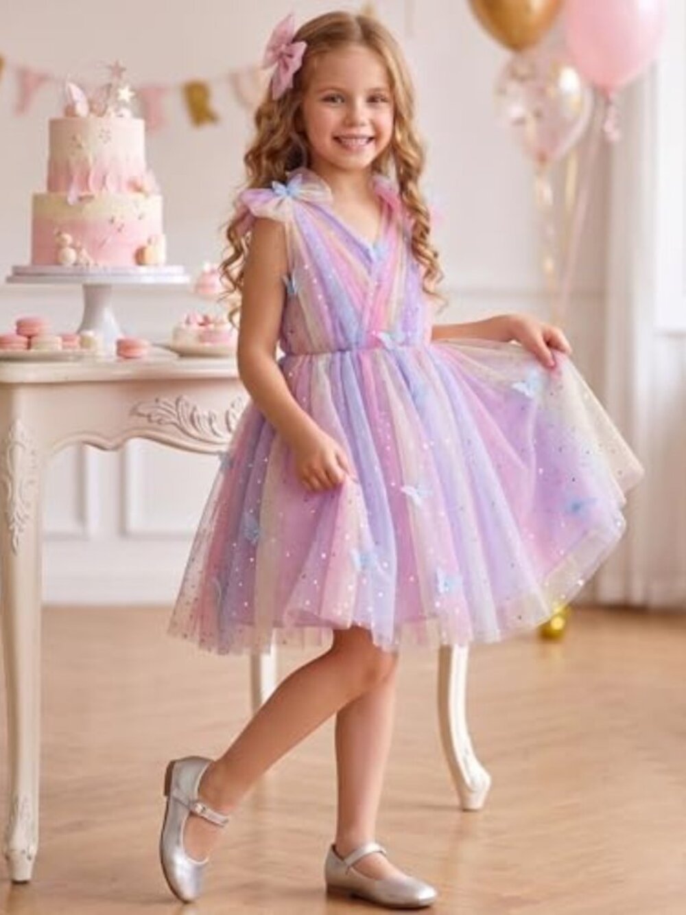 Sparkly Butterfly Tulle Dress for Toddler Girls | Formal Birthday & Wedding - Picture 2 of 7